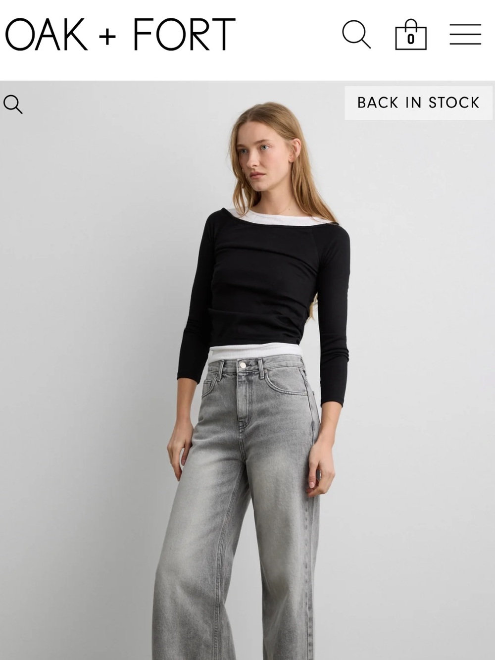 ISO OAK + FORT Black and White Long Sleeve Layered Boatneck Top